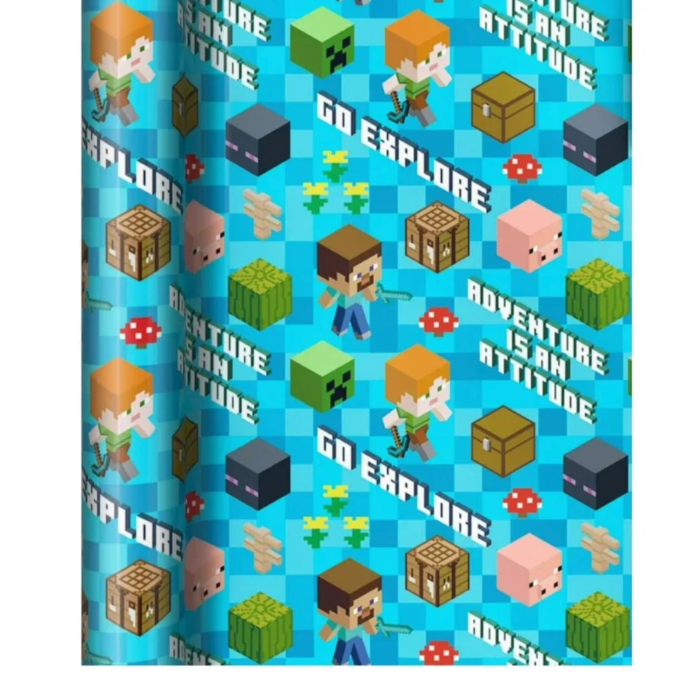 Hallmark Minecraft Gift Wrapping Paper LOT of 6 Rolls 120 sq ft Total Christmas